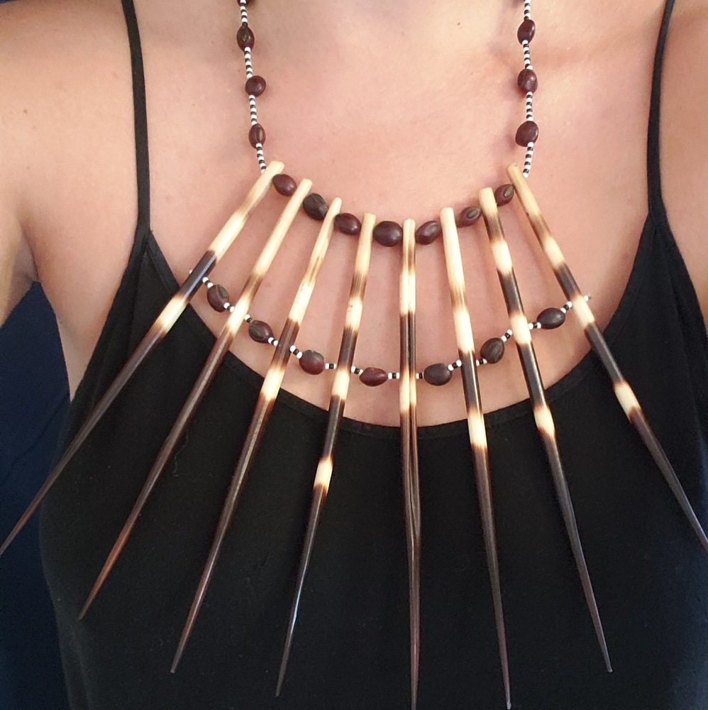 Authentic Vintage Quill African Tribal Necklace Neck Plate